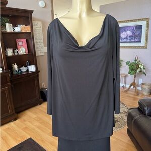 Sunny Taylor black long sleeve draped neckline blouse-size 1X